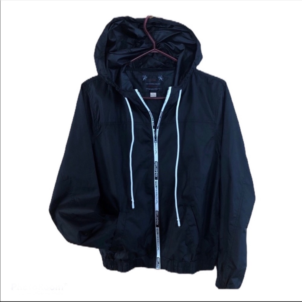 πOYA black jacket with hood Sz L - Picture 1 of 5